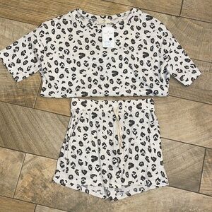 Entro, Waffle Knit, Leopard Print Pajama Set, Size Small
